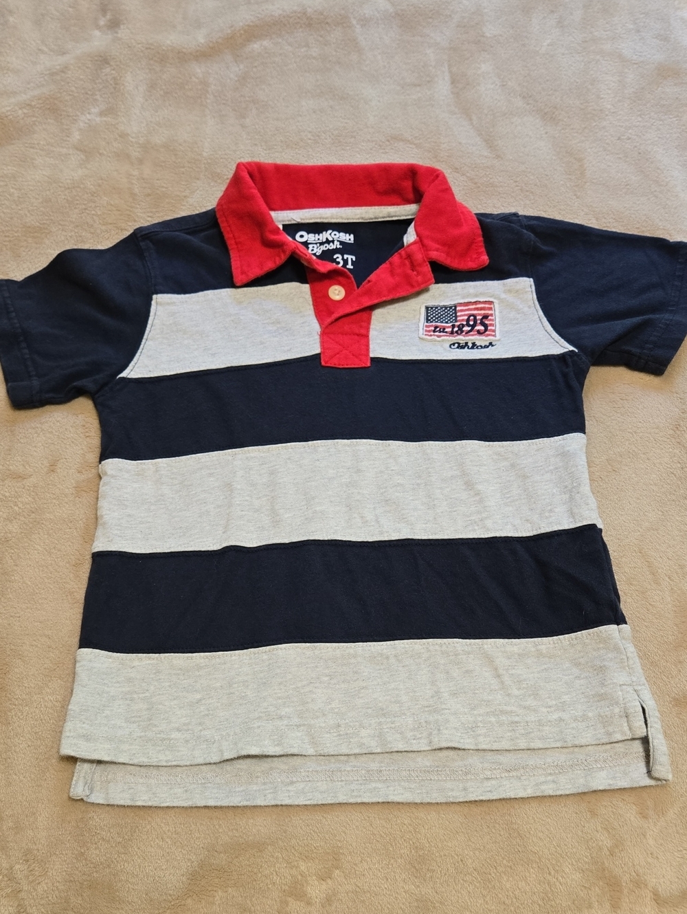 OshKosh B'gosh Navy, Gray & Red Striped Polo